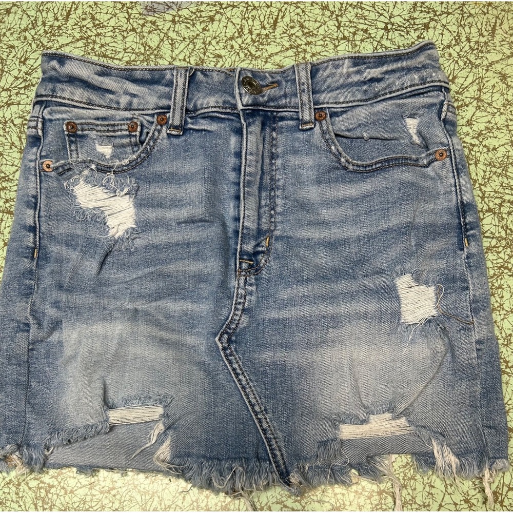 American Eagle 6 Distressed Raw Hem Denim Micro Mini Skirt Boho Y2K Indie